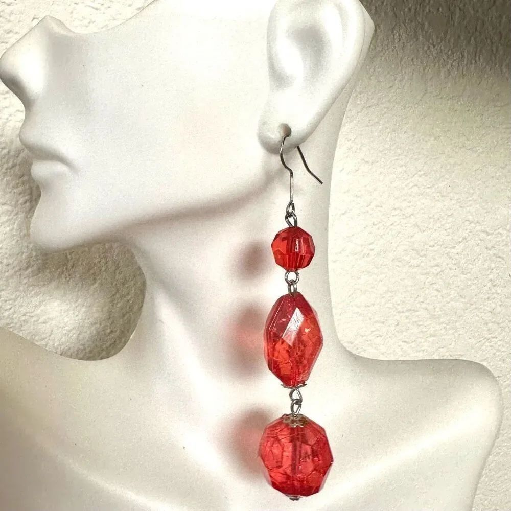 Orange beaded triple tier  drop earrings